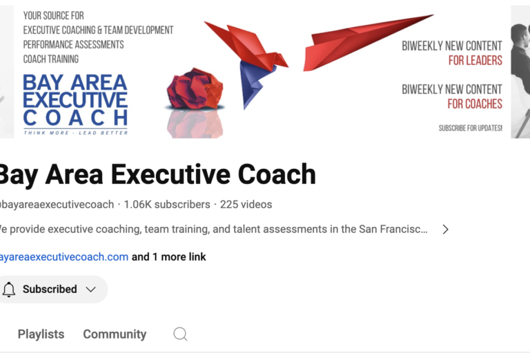 A photo of the Bay Area Executive Coach YouTube channel homepage.