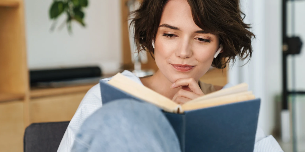 A woman reading a book