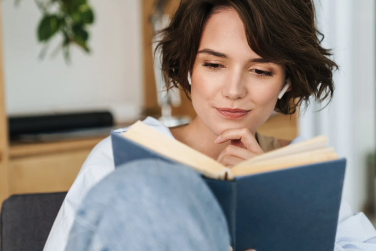 A woman reading a book