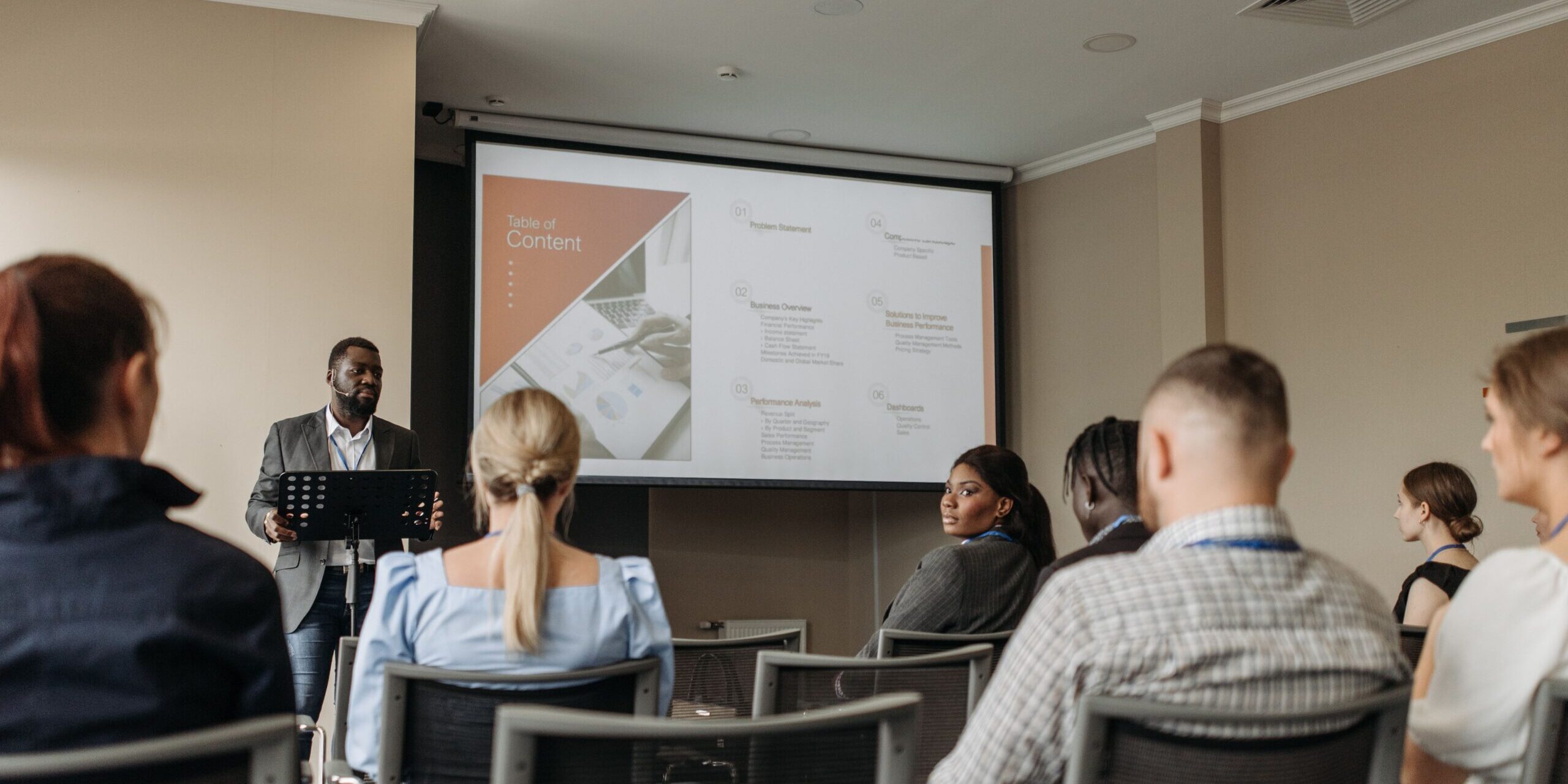 A presentation at an in-person seminar.
