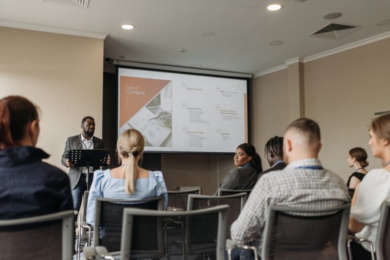 A presentation at an in-person seminar.