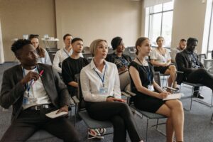 A group of seminar attendees during a class session.