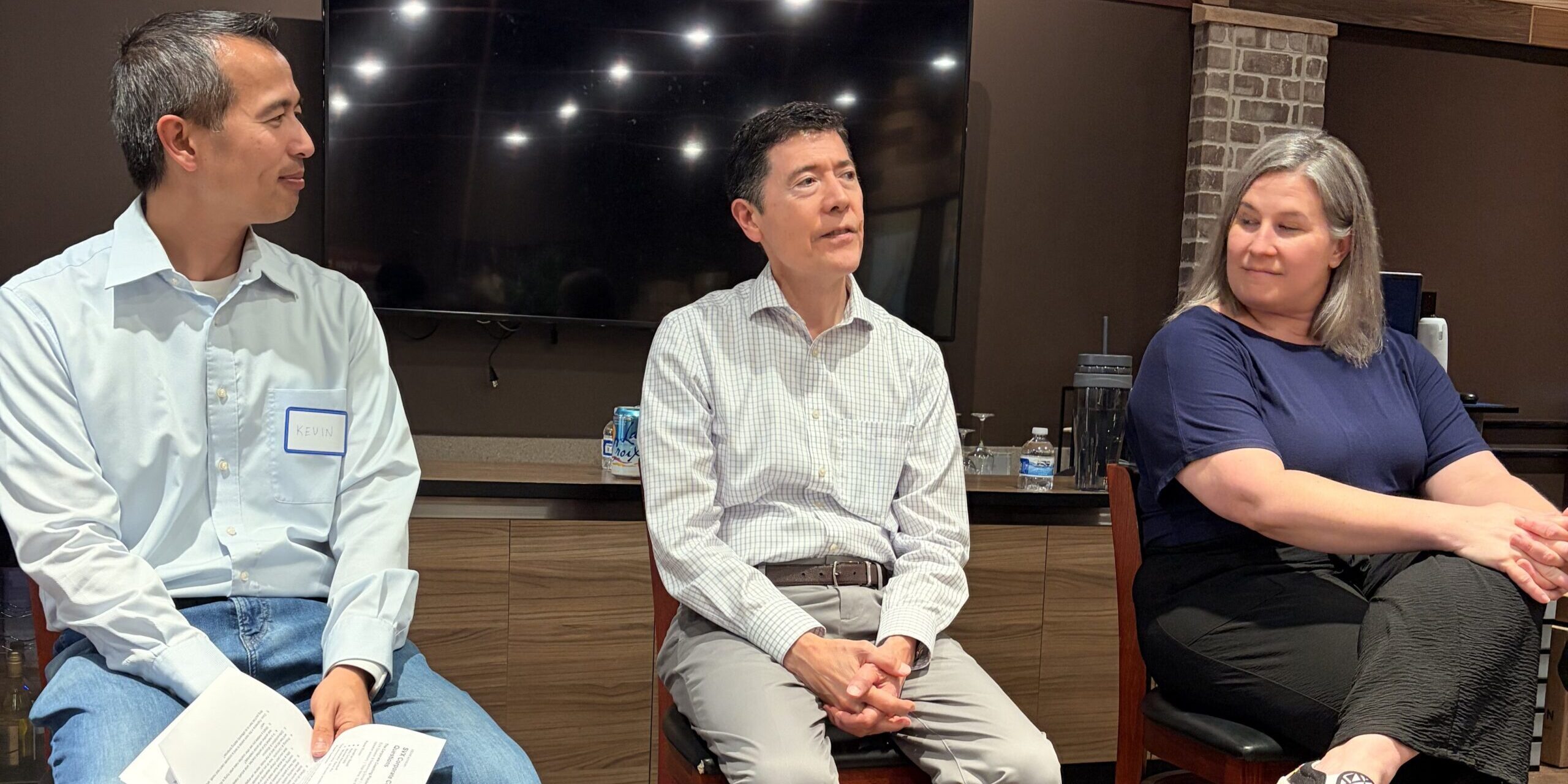 The three executive coaches, Michael Neuendorff in the middle, at the Silicon Valley Exchange panel.